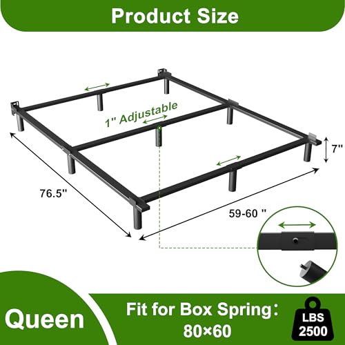 Queen Bed Frame 7 Inch Steel Platform for Box Spring and Mattress - Black