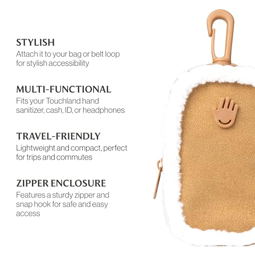 Vegan Shearling Touchland Touchette Pouch with Snap Hook for Hand Sanitizer & Accessories