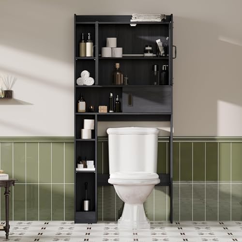 ChooChoo Black Over-the-Toilet Bathroom Storage Cabinet with Sliding Door