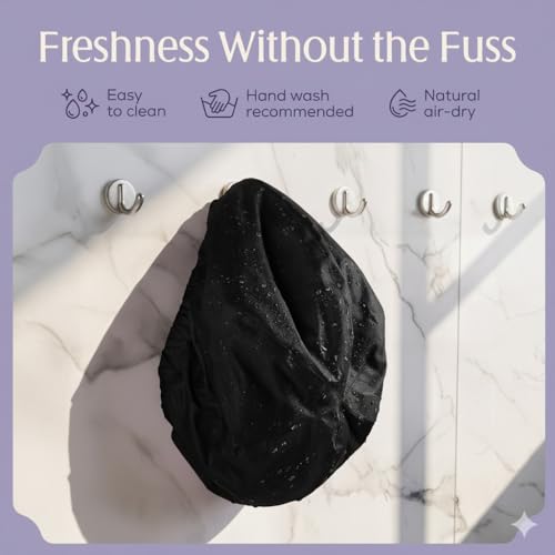 Waterproof Reusable Shower Cap for Long Hair with Anti-Frizz Terry Lining