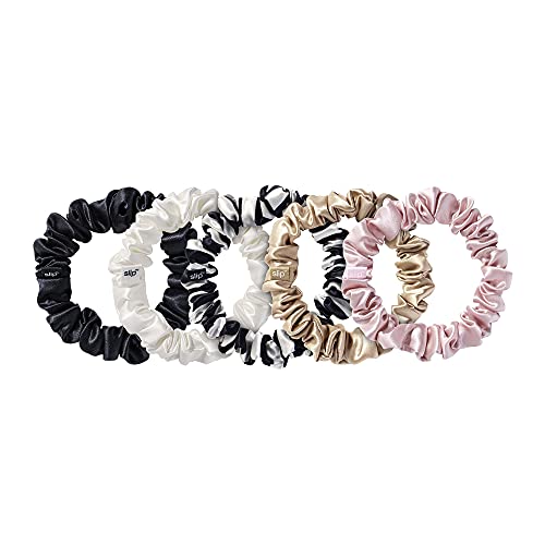 Multi-Colored Silk Hair Scrunchies 5 Pack - Gentle on Hair, Slip Back to Basics Midi