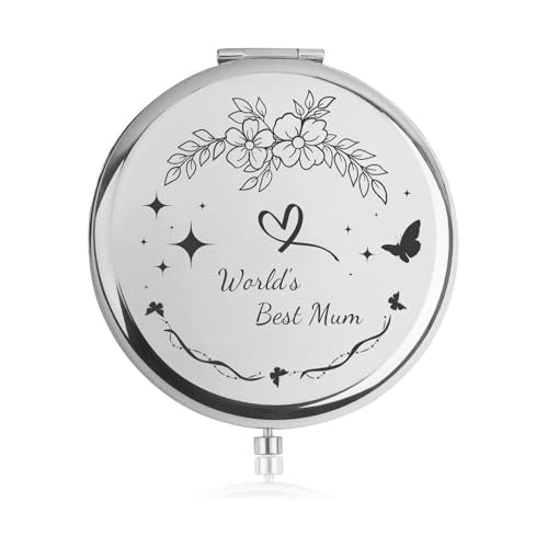 Personalised Mirror for Women, Engraved Compact Mirror with Name, Portable Makeup Mirror, Perfect for Wife, Mom, Grandma, Sister, Ideas, Travel-Friendly Cosmetic Mirror (C-Silver)