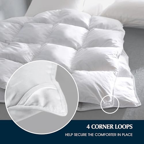 King Size Goose Feather Down Fiber Comforter - Light Warmth, Hypoallergenic, 100% Cotton Cover