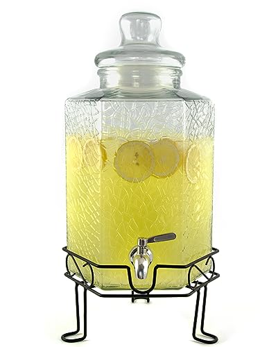 2.5 Gallon Glass Beverage Dispenser with Stainless Steel Spigot and Stand