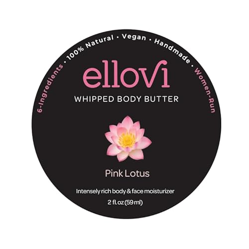 Ellovi All-Natural Luxuriously Whipped Body Butter - Pink Lotus - Pure Enough to Eat - Made With Just 6 Vegan Ingredients - Ultra-Rich 100% Plant-Based Moisturizer For Naturally Healthy Skin (2oz)