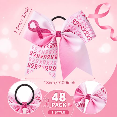 Suncalla 48Pcs Pink Breast Cancer Awareness Cheer Hair Bows Gradient 7'' Bulk