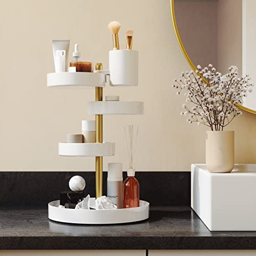 Umbra Pirouette Rotating Cosmetic Organizer White/Brass - Adjustable & Modern Vanity Storage
