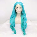 Blue Synthetic Lace Front Wigs for Women - Long Wavy Cosplay Hair, Adjustable Cap