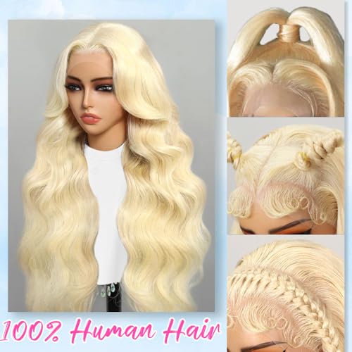 28 Inch Blonde Human Hair Lace Front Wig 13x6 HD Body Wave for Women