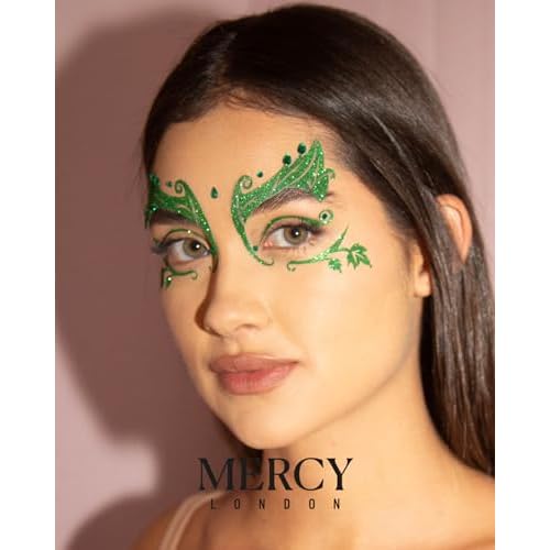 Poison Ivy Leaf Face Jewels by Mercy London Green Costume Accessories Face Gems Jewels All In One Halloween Headpiece Stick On