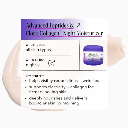 Derma E Advanced Peptides Collagen Night Cream - Moisturizer for Wrinkle & Fine Line Reduction, 2 Oz