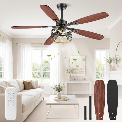 52 Inch Ceiling Fan with Lights and Remote - Dual Finish Blades, Quiet Reversible Motor, Flush Mount for Living Room, Kitchen & Porch