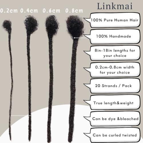 0.2cm Locs Human Hair Dreadlock Extensions - 10 Inch, 20 Strands, Natural Black, Variation of THIS listing