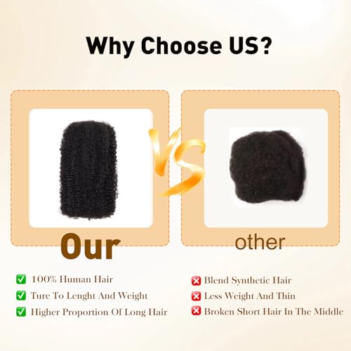 Ouyafei Afro Kinkys Bulk Human Hair 18 Inch 50g - 1B Natural Kinky Curly for Braids & Locs