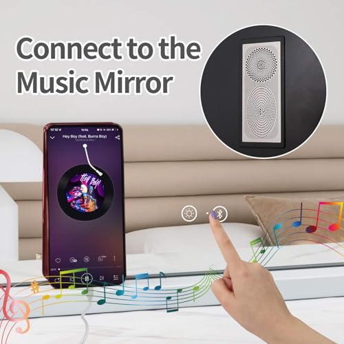 Fenair Vanity Mirror with Lights and Speaker Hollywood Speaker Support Answer Call, Touch Screen, 3 Color Modes Tabletop 15 Dimmable Bulbs