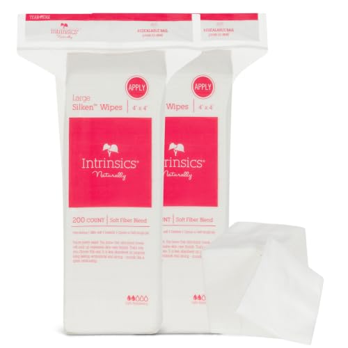 Intrinsics Large White Silken 4x4 Esthetic Wipes 2 Pack (400 Count) - Lash & Makeup Remover Pads