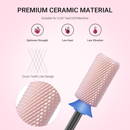 MelodySusie Portable Nail Drill 30000 RPM with Ceramic Chamfer Flat Top Large Barrel Nail Drill Bits