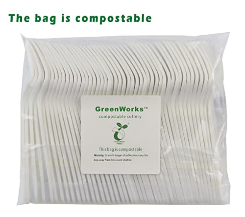 GreenWorks 1000 Count Large Heavy-Duty Compostable Forks - BPI Certified Disposable Cutlery, FORKS