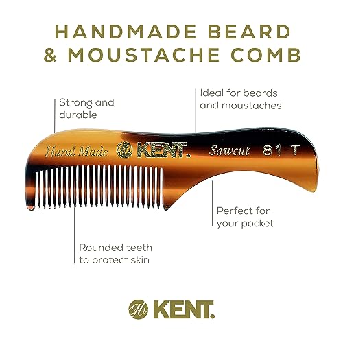 Kent 20T Handmade Fine Tooth Folding Comb with Hand Made 81T Mini Pocket Comb for Beards and Mustache - Beard Growth/Fine Tooth - Beard Straightener for Mens Grooming Kit