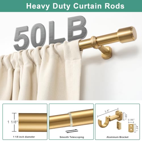 Heavy Duty Curtain Rods 1 1/8 Inch Diameter Extra Long 144-240 Inch - Warm Gold