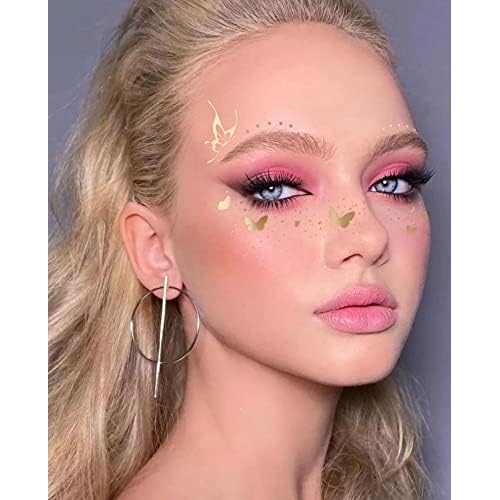 32 Sheets Face Temporary Tattoo, 20 sheets Glitter Metallic Freckle Tattoos, 12 PCS Butterflies Fake Tattoos Stickers for Festival Makeup Rave Accessories
