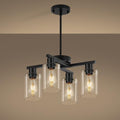 Black Farmhouse Chandelier 4-Light D18 Adjustable Pendant Lighting - Xeruyiwa