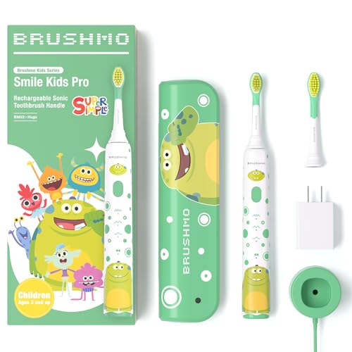 Brushmo Kids Sonic Electric Toothbrush for Ages 3+ with Travel Case