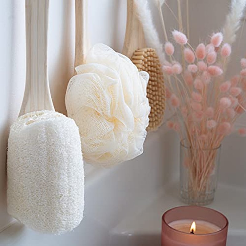 EcoTools EcoPouf Bath Brush, Loofah Brush For Bath & Shower, Made With Long Handle & Recycled, Soft Netting For Gentle Exfoliation, Back Brush For Men & Women, Eco-Friendly & Cruelty-Free, 2 Count