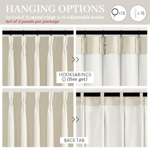 Cream Pinch Pleated Linen Blackout Curtains Set - 2 Panels 40x92 Inches with Hooks, Noise Reducing, Elegant Bedroom & Living Room Window Treatment - Ivory Beige Variation of THIS listing
