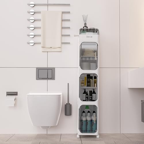 4-Tier Slim Bathroom Storage Cabinet Tall Narrow Organizer - BINSIO
