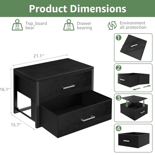 Stackable Fabric Storage Drawers - 2 Large Closets Organizer with Wood Top - Black, 15.7 x 21.1 x 16.1 Inches (Variation of THIS listing)