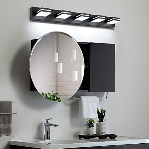 LED Bathroom Vanity Light Fixtures - 5-Light, 40-Inch Black & White Modern Wall Lighting