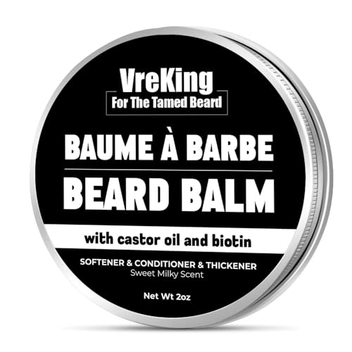 Biotin Beard Balm For Men With Castor Oil, Organic Mens Beard Balm, Beard Butter Leave In Conditioner, Beard Thickener Moisturizer Softener For Men Coarse Facial Hair, Milky, 60g
