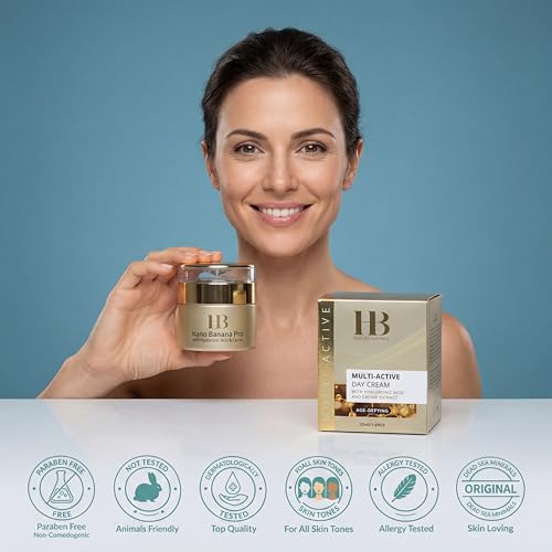 H&B HB Dead Sea Minerals Multi Active Day Face Cream with Hyaluronic Acid & Caviar, Hydrating Daily Moisturizer, 50ml / 1.76oz