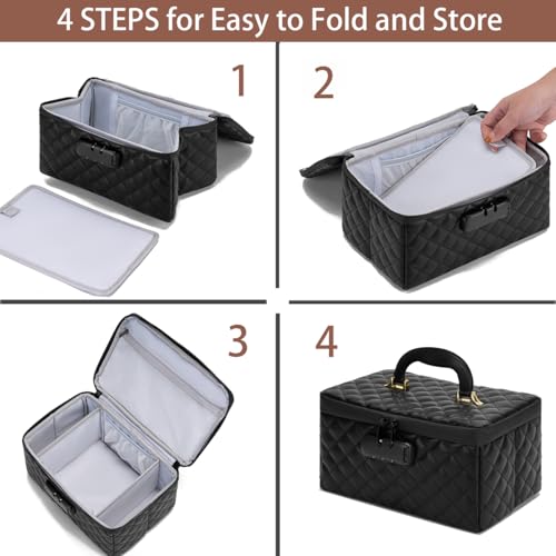KaAutoler Black Large Capacity Portable Makeup Box with Lock & Divider
