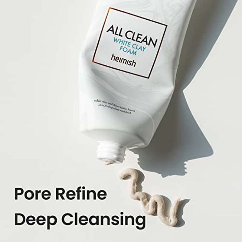 HEIMISH All Clean White Clay Foam - Deep Cleansing, Pore Minimizing, Blackhead Remover, Hydrating, Daily Face Wash with White Clay, Coconut Oil, for Double Cleansing, Korean Skincare, 5.3oz/150g
