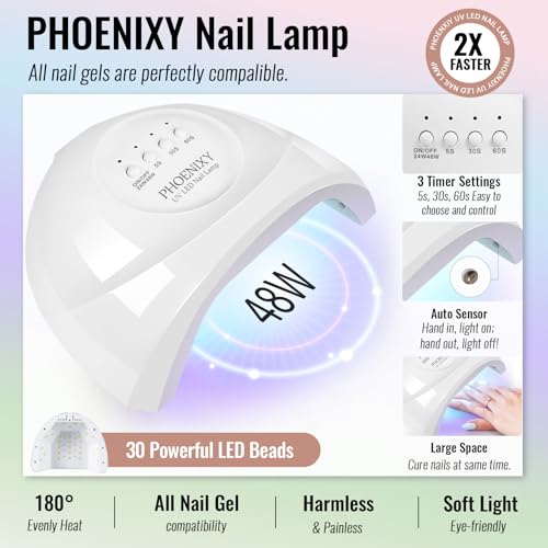 Phoenixy Gel Nail Polish Kit with UV LED Lamp, 45 Colors, Top & Base Coats, Manicure Tools, Perfect for Salon & Home