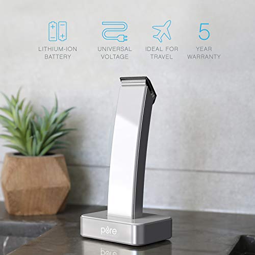 Pure Enrichment TRYM Lithium Rechargeable Beard Trimmer - 11-Piece Grooming Kit with Cordless Use, Charging Dock, 4 Trim Attachments, Cleaning Brush, Clipper Oil, and Drawstring Travel Bag (White)