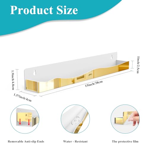 6 Pack Nail Polish Wall Rack Mirror Gold Acrylic Wall Mount Ledges with Stopper 15 Inch Kids Bookshelf Tattoo Ink Essential Oils Figurine Display Shelves Spice Rack for Salons Retailers Home