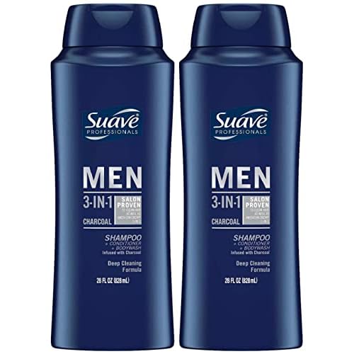 Suave Men Charcoal 3-in-1 Shampoo, Conditioner and Body Wash, 28 Ounce (Pack of 2)