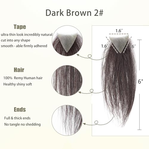 Dark Brown Triangular Human Hair Sideburns Hairpiece - 1.6x1.6x1.6 Inches