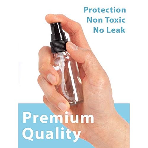 JUVITUS 1 oz / 30 ml Clear Glass Boston Round Bottle with Black Treatment Pump + Funnel (12 Pack)