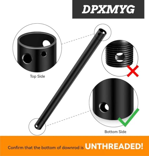 Black 72 Inch Ceiling Fan Downrod - Unthreaded Extension Rod for High Ceilings