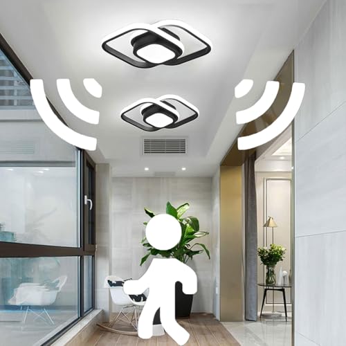 Motion Sensor LED Ceiling Light 36W Black Modern Flush Mount Indoor Fixture