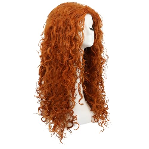 Women Fluffy Long Curly Orange Ginger Cosplay Wig for Halloween & Parties