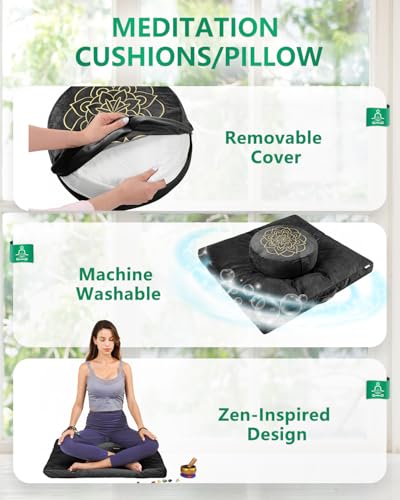 Hihealer Meditation Cushion Black Tibetan Velvet Floor Pillow