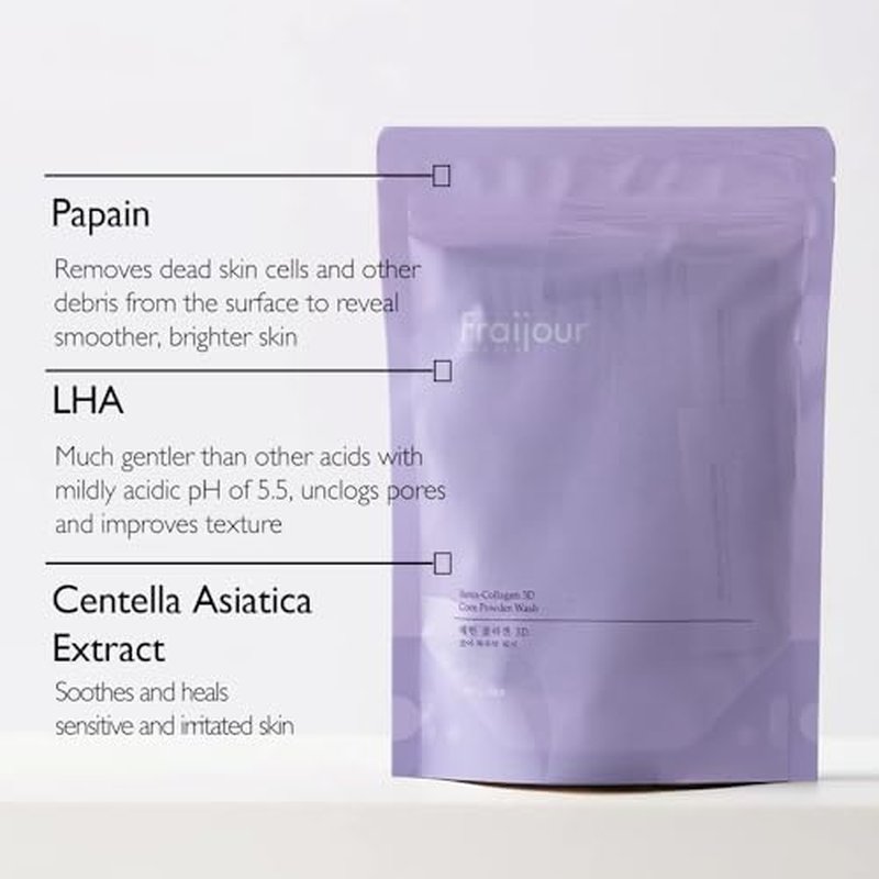 Fraijour Retin-Collagen 3D Core Powder Wash ? Exfoliating Powder Cleanser with Papain & 7 Collagens, Tightens Pores, Smooths Skin, Anti-Aging, For Oily & Acne-Prone Skin, 30 Packets, 0.04 oz. each