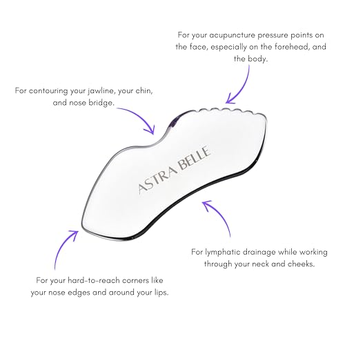 ASTRA BELLE Stainless Steel Gua Sha for Facial Skin Care Scraping Massage Tool with Comb Teeth | Facial Massage, Used for Face, Neck, and Around Lips with Travel Pouch or Case