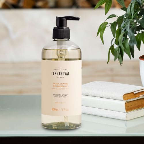 Marseille Liquid Hand Soap with White Tea & Yuzu – French Citrus & Almond Oil, 500ml - New White Tea & Yuzu Variant