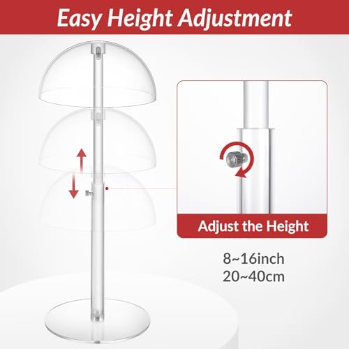 JUESHA 4 Pack Clear Acrylic Hat Display Stand Adjustable Height Hat Holder